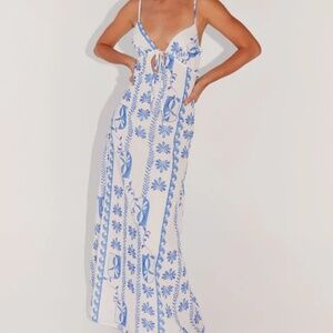 Flora Linen Maxi Dress - Floral Wave - US8